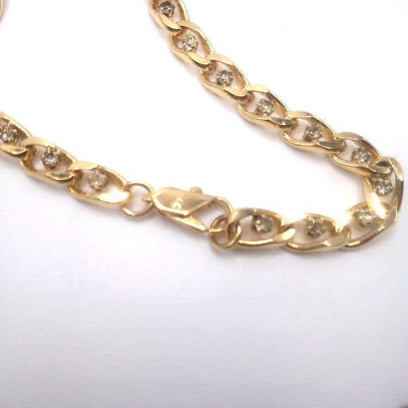 Necklace Gold-Tone Metal Link Chain Prong Set Rhinestone Accents 19.5" L 1980s - Picture 5 of 6